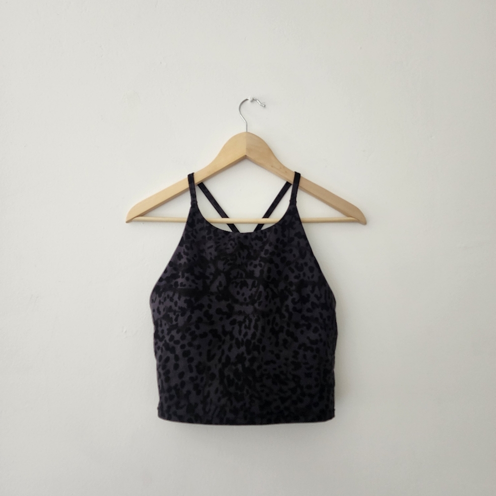 Old Navy Active | Black Powersoft Leopard Print Sportsbra Crop Top